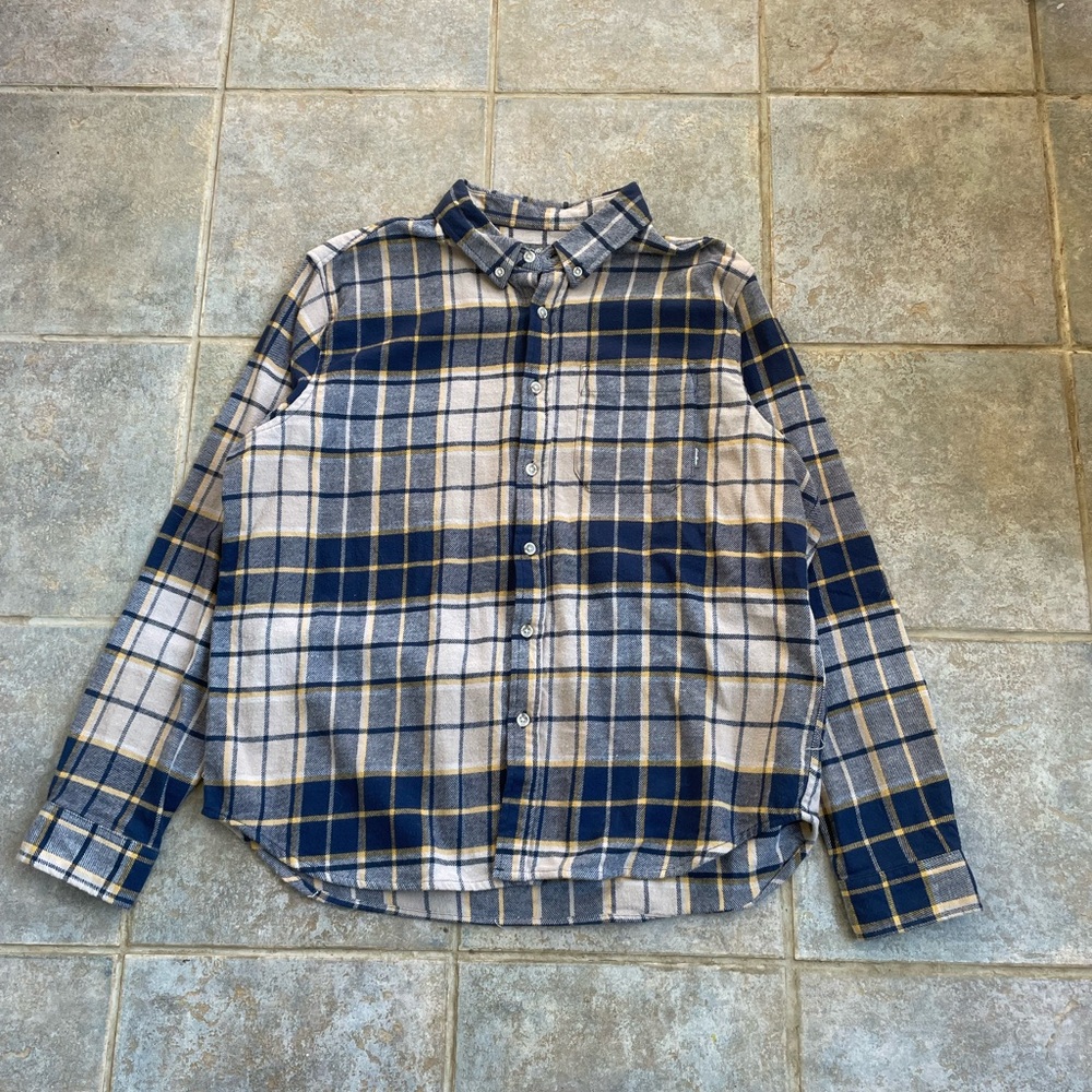 Eddie Bauer Blue Yellow Plaid Flannel Shirt Cotton Soft Size XL Workwear